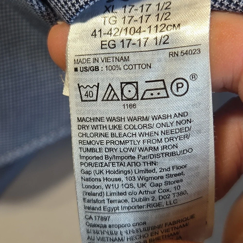 Banana Republic Slim Fit Dress Shirt XL 17-17.5 Blue Micro Check Non Iron Cotton